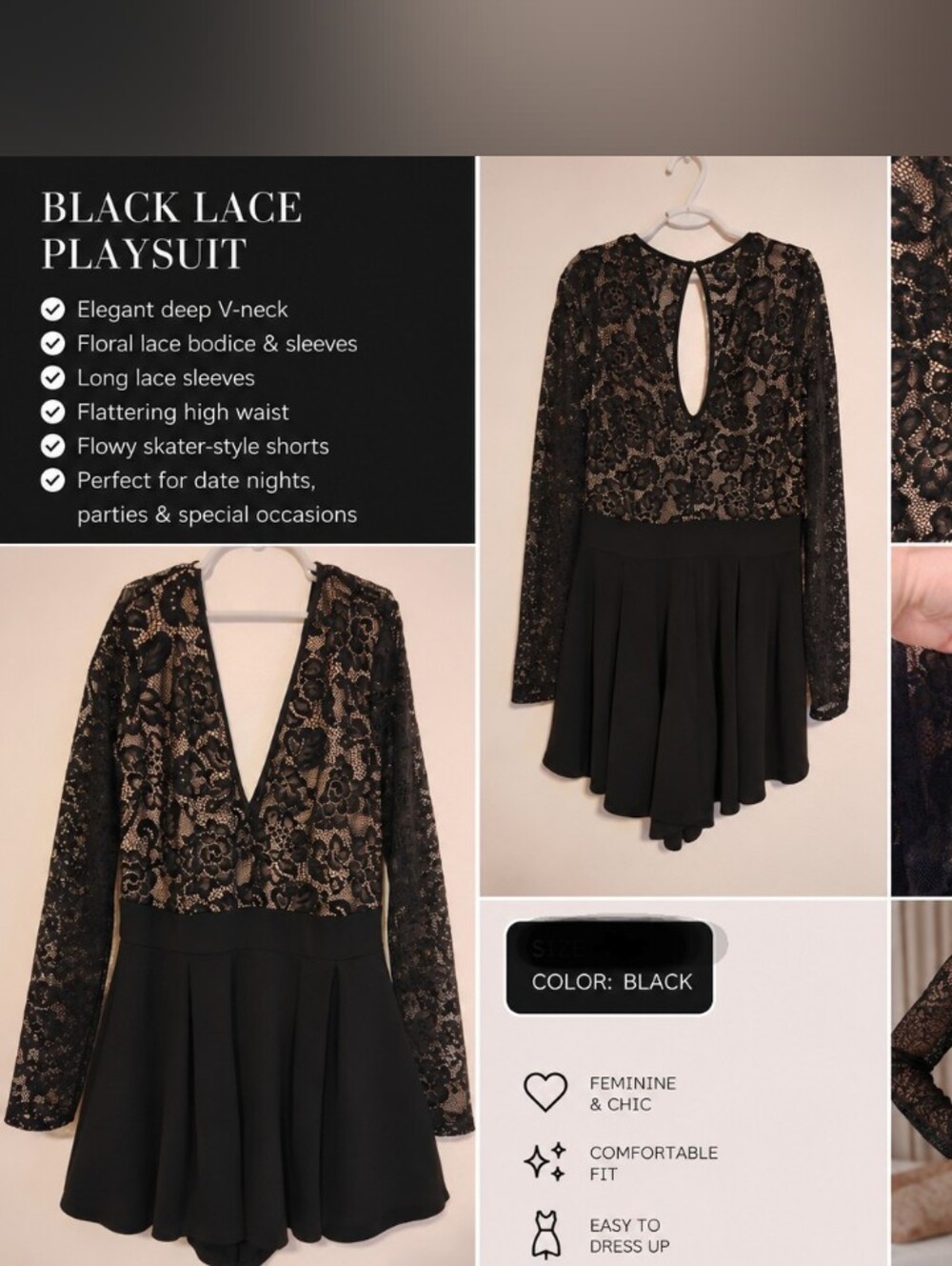 Evogues Black Lace Overlay Dress